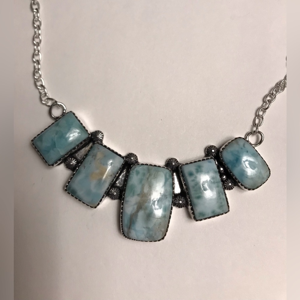 Larimar Stamped 925 Sterling Silver Necklace